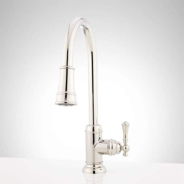 SIGNATURE HARDWARE Single Handle Amberley Pull Down Sprayer Kitchen Faucet in Polished Nickel