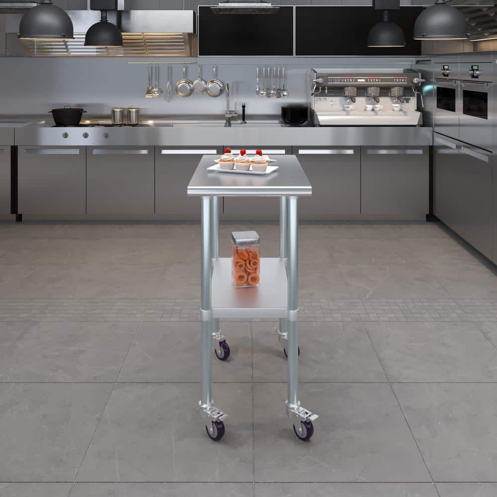 18" x 30" Stainless Steel Work Table with Casters and Undershelf