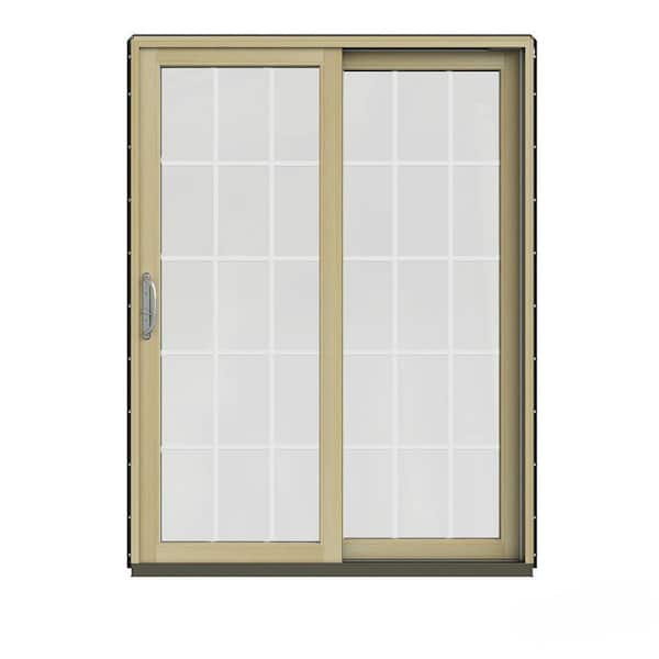 JELD-WEN 60 in. x 80 in. W-2500 Contemporary Bronze Clad Wood Right-Hand 15 Lite Sliding Patio Door w/Unfinished Interior