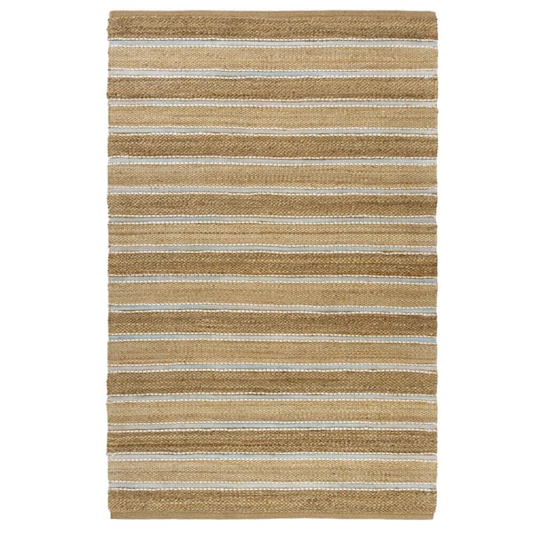 Unbranded Nautical Coastal Striped Hand-Woven Indoor  Spa Blue  7 ft. 9 in. x 9 ft. 9 in. Area Rug