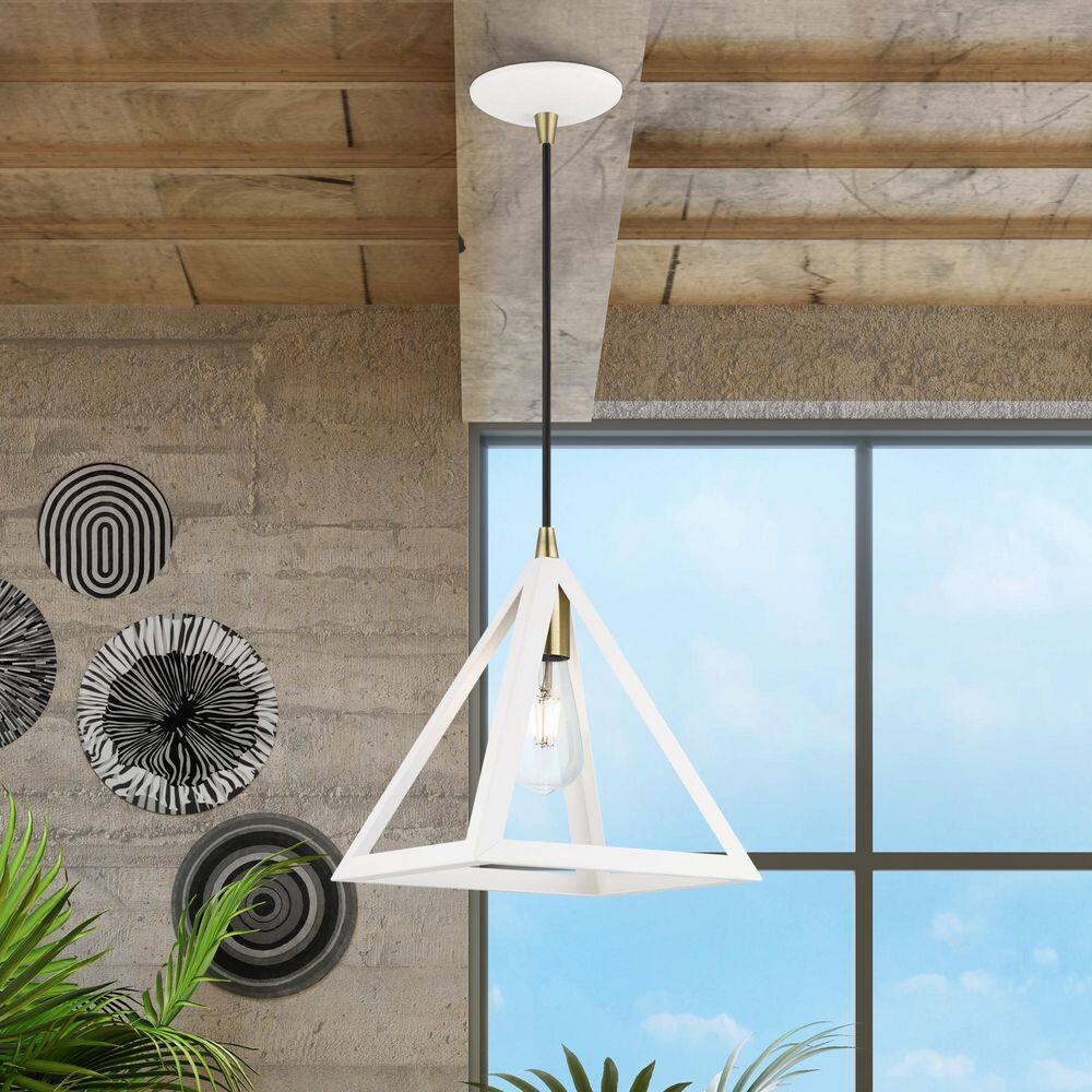 Textured White Mini Pendant with Antique Brass Accents