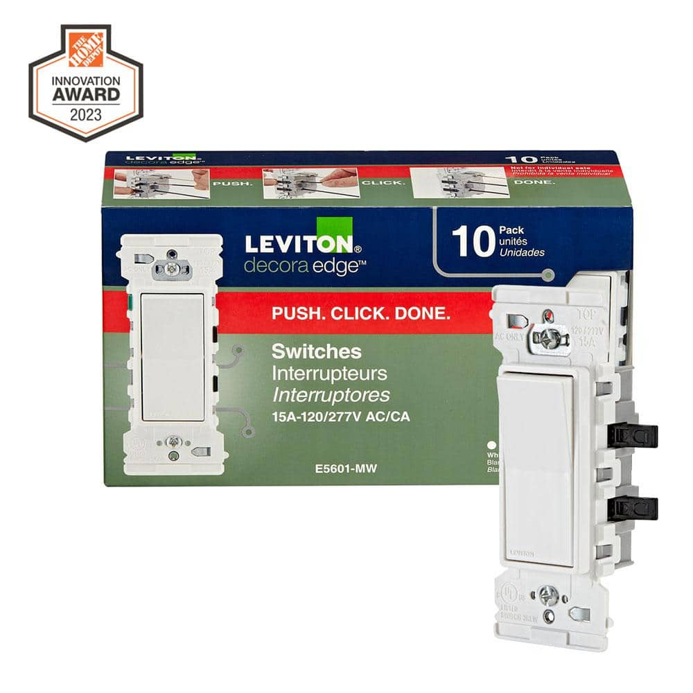 Leviton Decora Edge 15 Amp Single Pole Switch, 10-Pack, White