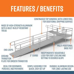 PATHWAY 24 ft. L-Shaped Aluminum Wheelchair Ramp Kit with Solid Surface Tread, 2-Line Handrails and 4 ft. Turn Platform