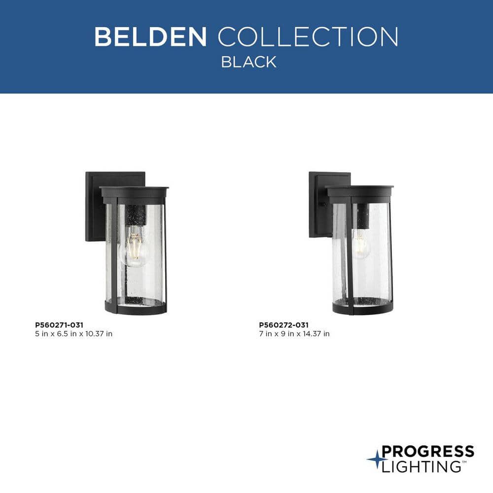 Belden Black Cast Aluminum Outdoor Wall Lantern with Clear Glass