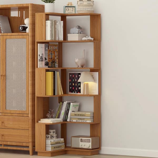6-Tier Wood Plant Stand, Freestanding L-Shaped Corner Bookshelf