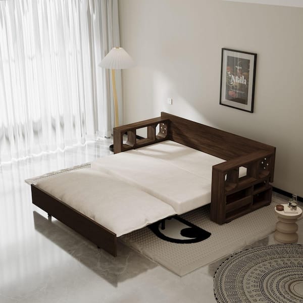 J&E Home 115 in. W Black Velvet Twin Size Reversible Tufted Sofa Bed Sleeper