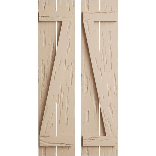 Ekena Millwork 11.5 in. x 38 in. Timberthane Polyurethane 2-Board Spaced Board-n-Batten Pecky Cypress Faux Wood Shutters w/Z-Board Pair