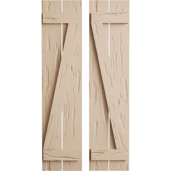 Ekena Millwork 11.5 in. x 74 in. Timberthane Polyurethane 2-Board Spaced Board-n-Batten Pecky Cypress Faux Wood Shutters w/Z-Board Pair
