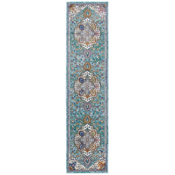 Aria 2 ft. x 8 ft. Turquoise/Ivory Border Floral Runner Rug