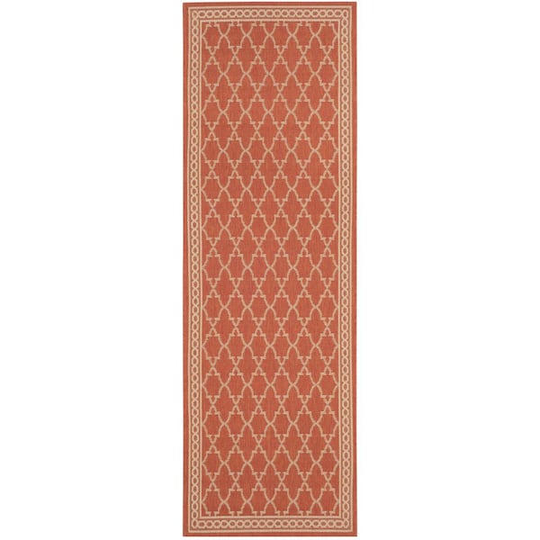 SAFAVIEH Courtyard Rust/Sand 2 ft. x 7 ft. Geometric Indoor/Outdoor ...