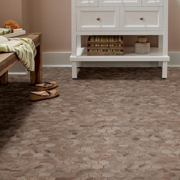 Shadow Wood Hexagon 12 in. x 12 in. x 8mm Glazed Porcelain Mosaic Floor and Wall Tile (0.83 sq. ft. / piece)