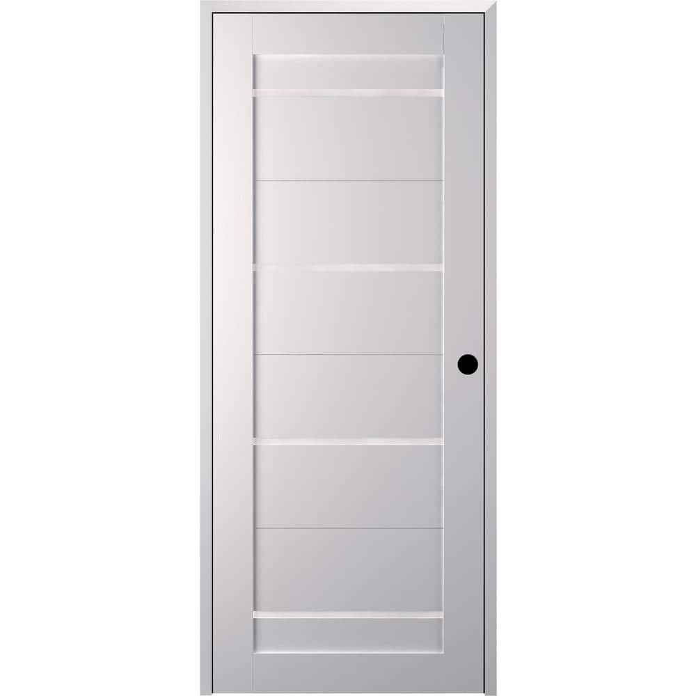 "Mika 36"" x 80"" Left-Hand 4-Lite Frosted Glass Solid Core Bianco Noble Finished Composite Single Prehung Interior Door" price history on PriceWatchPro