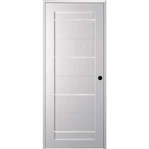 Mika 18" x 80" Left-Hand 4-Lite Frosted Glass Solid Core Bianco Noble Finished Composite Single Prehung Interior Door