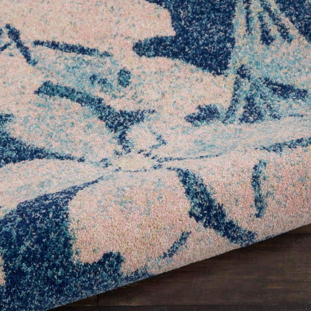 Navy & Pink Floral Viscose 2' x 4' Easy-Care Area Rug