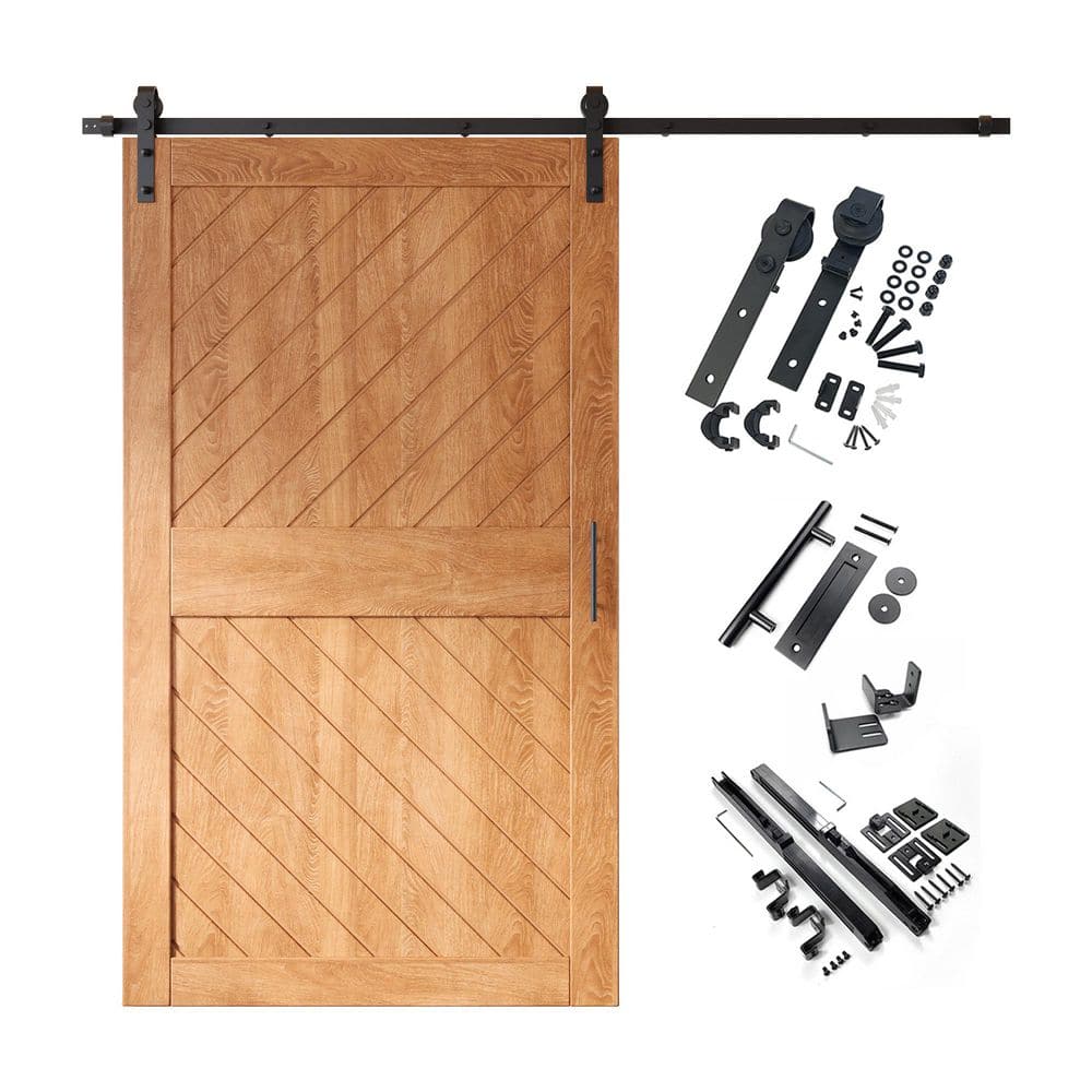 XT3 50 in. x 84 in. C-Panel Early American Slanted Stripe Design Solid Pine Wood Sliding Barn Door with Hardware Kit price history on PriceWatchPro