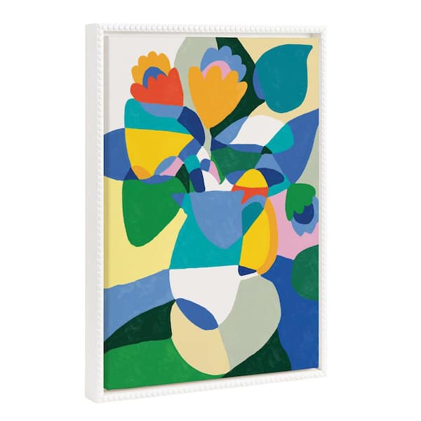 Kate and Laurel Colorful Modern Abstract Plant Framed Canvas Wall Art 1-Piece White Framed Canvas Art Print, 18 in. x 24 in.