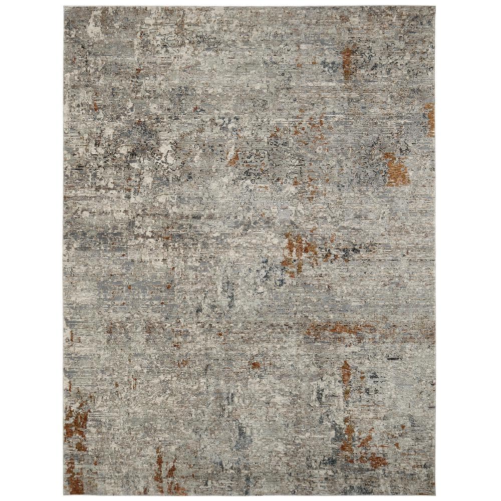 Gray Abstract Hand-knotted Viscose Area Rug 7'9" x 10'