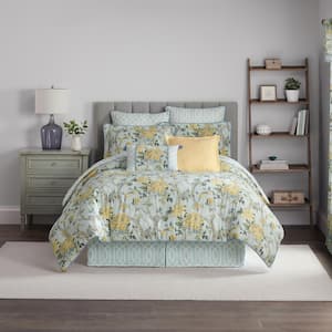Mudan 4-Piece Blue Bird Floral Cotton Queen Comforter Set