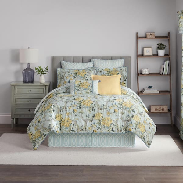 Unbranded Mudan 4-Piece Blue Bird Floral Cotton King Comforter Set