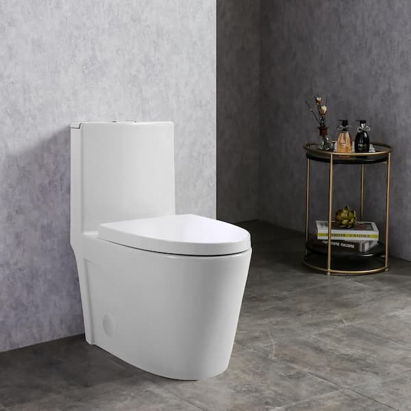 1-piece 0.8/1.28 GPF GPF Dual Flush Elongated Modern Toilet Soft Closing Seat, Quick Release in White Seat Included