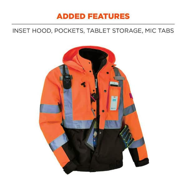 Men's Waterproof Hi-Vis Bomber Jacket - Orange Navy