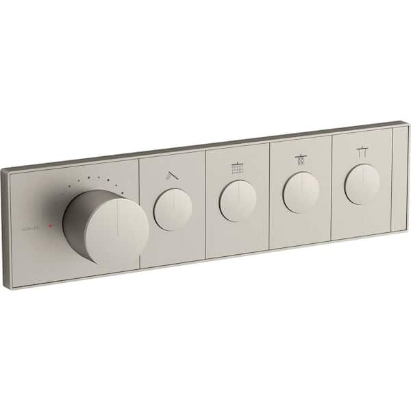 KOHLER Anthem 4-Outlet Thermostatic Valve Control Panel with Recessed Push-Buttons in Vibrant Brushed Nickel