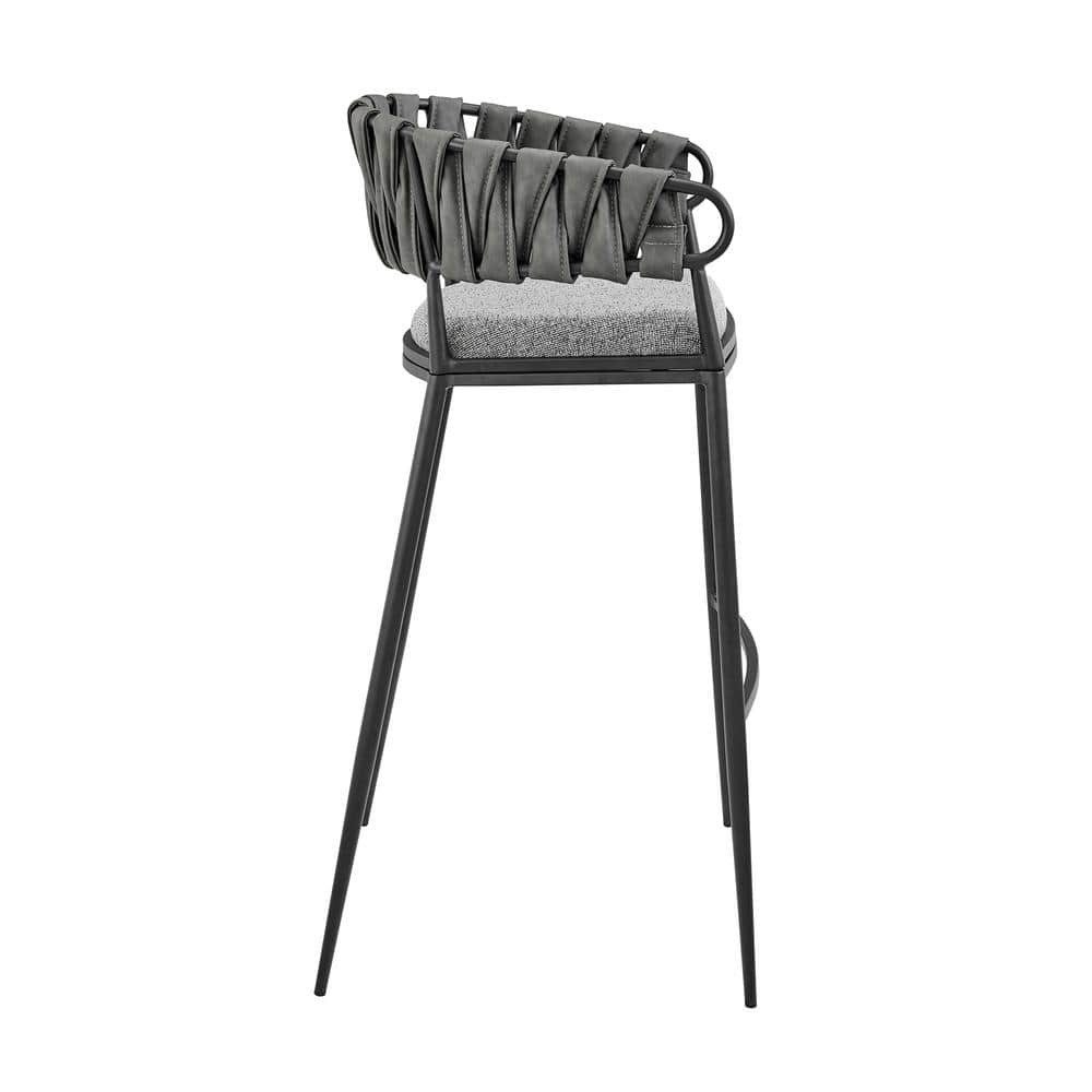Vigona Gray Faux Leather and Metal Bar Stool