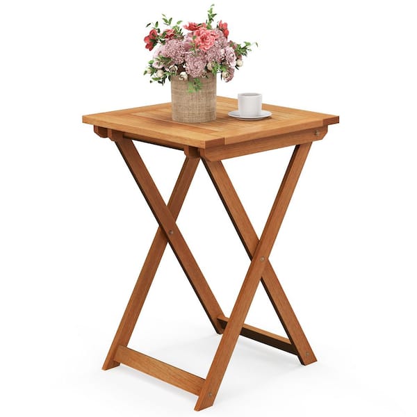 Gymax Outdoor Bistro Table with Slatted Tabletop Patio