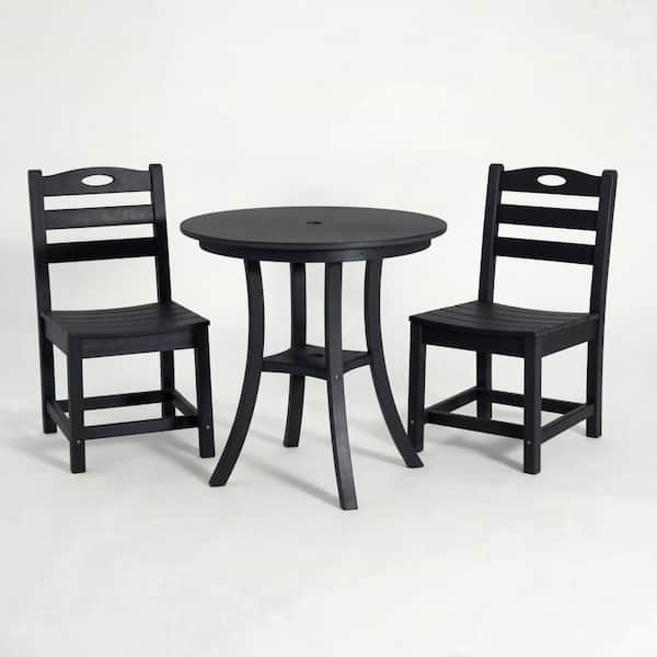 Black 3-Piece HDPE Outdoor Patio Bistro Set with Round Table and 2 Chairs
