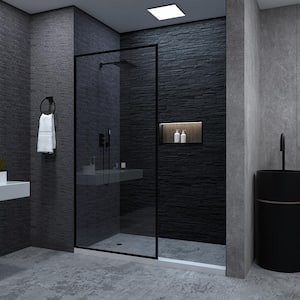 Citron 34 in. W x 72 in. H Fixed Framed Shower Door in Matte Black Finish with Clear Glass