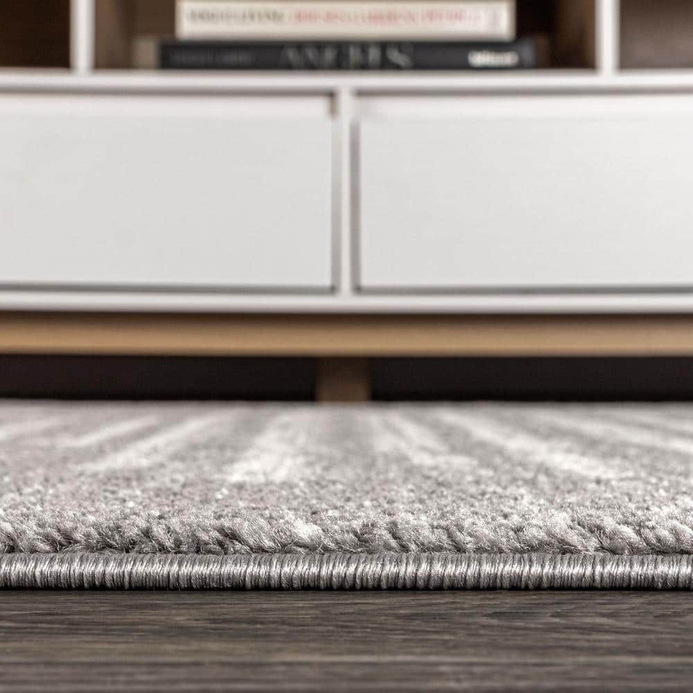 Gray and Ivory Striped Synthetic Runner Rug