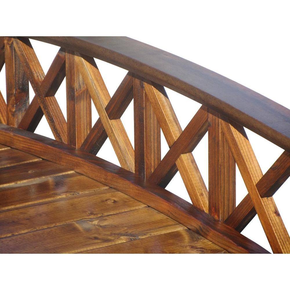 72" Brown Wood Garden Bridge with Cross Halved Lattice Railing