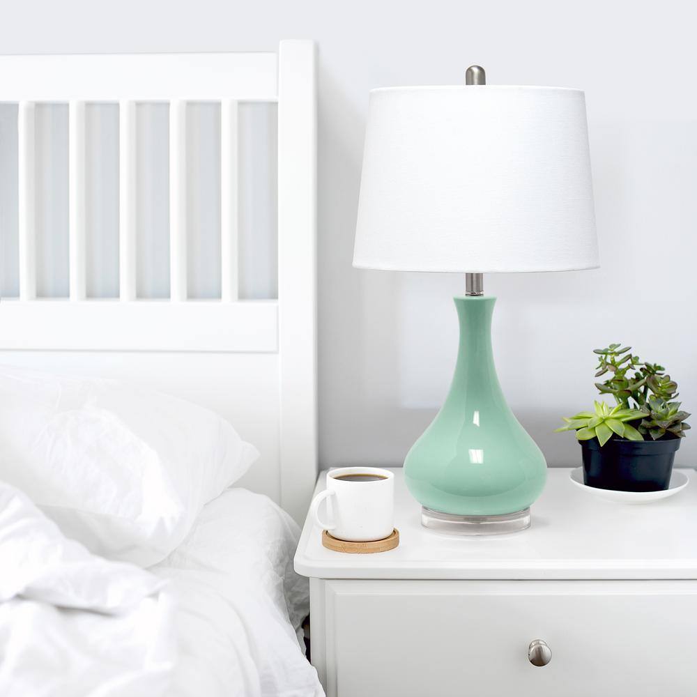 Aqua Ceramic Droplet Table Lamp with Fabric Shade