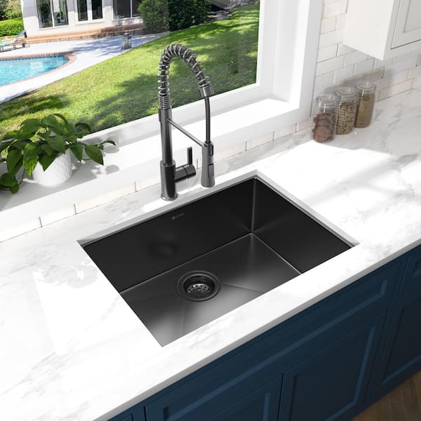 27 in. Undermount Single Bowl 18 Gauge Gunmetal Black Stainless Steel Kitchen Sink