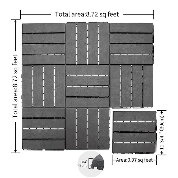 1 ft. W x 1 ft. L Square Plastic Patio Interlocking Deck Tile in Gray All Weather for Balcony (Pack of 27)