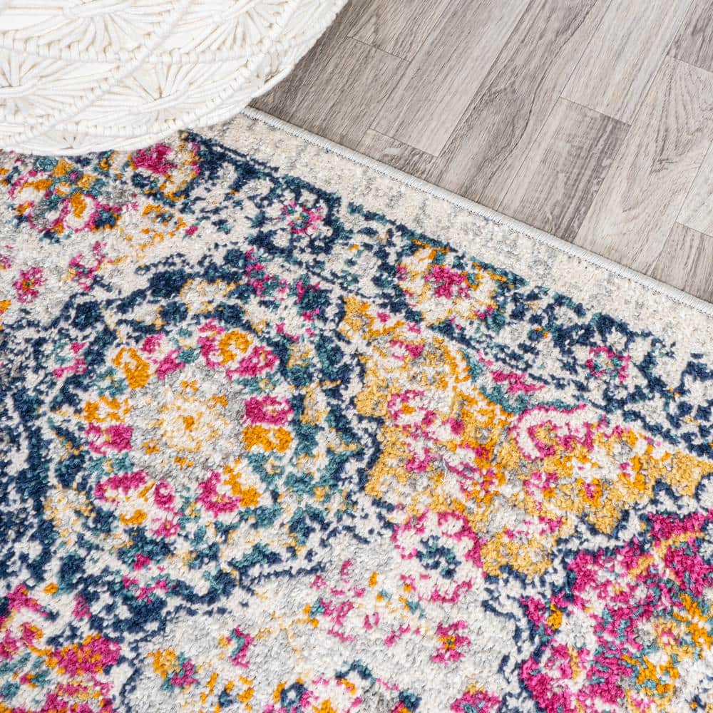 Bohemian Ivory & Multi-Color Synthetic 2x8 Area Rug