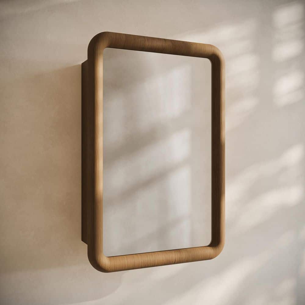 Plaisir 18 in. W x 27 in. H Recessed/Wall Mount Rectangular Medicine Cabinet with Mirror in Brown Oak price history on PriceWatchPro