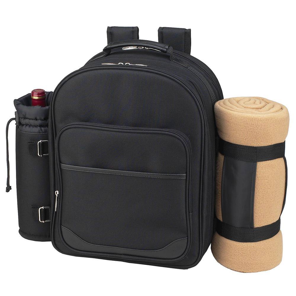 Black Polycanvas 2-Person Picnic Backpack with Blanket and Cooler