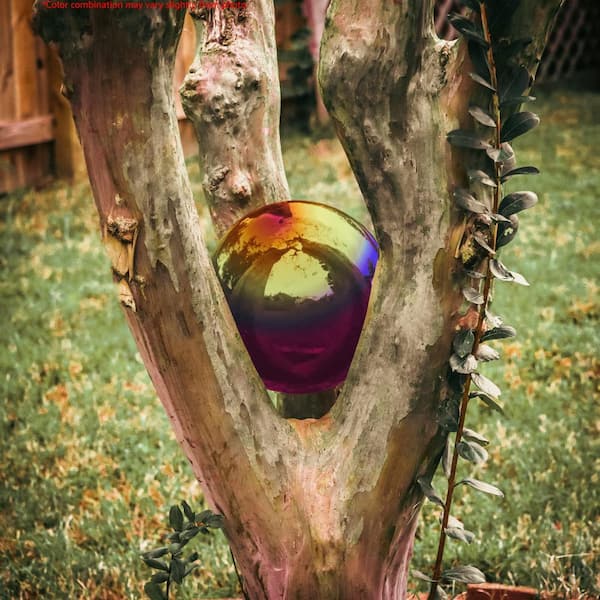 Gazing Mirror Ball Globe Outdoor Yard Garden Decoration, Stainless Steel (10 in. Rainbow)
