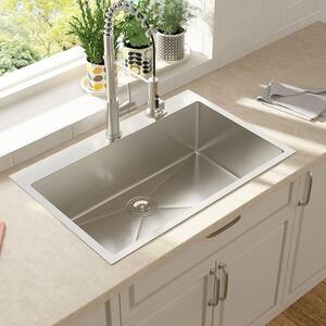 33 in. x 22 in. 16-Gauge Stainless Steel Single Bowl Drop-in Topmount Kitchen Sink with Bottom Grid
