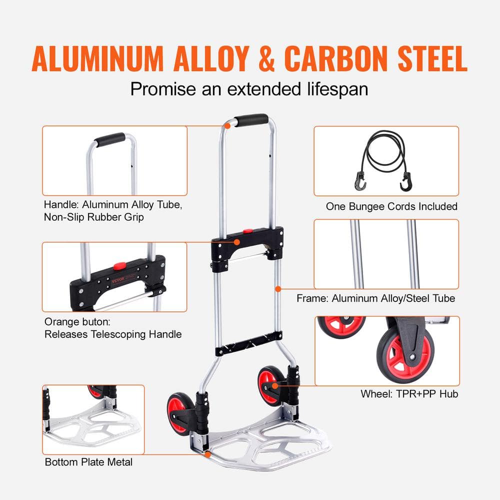 176 lbs Capacity Folding Aluminum Hand Truck & Dolly