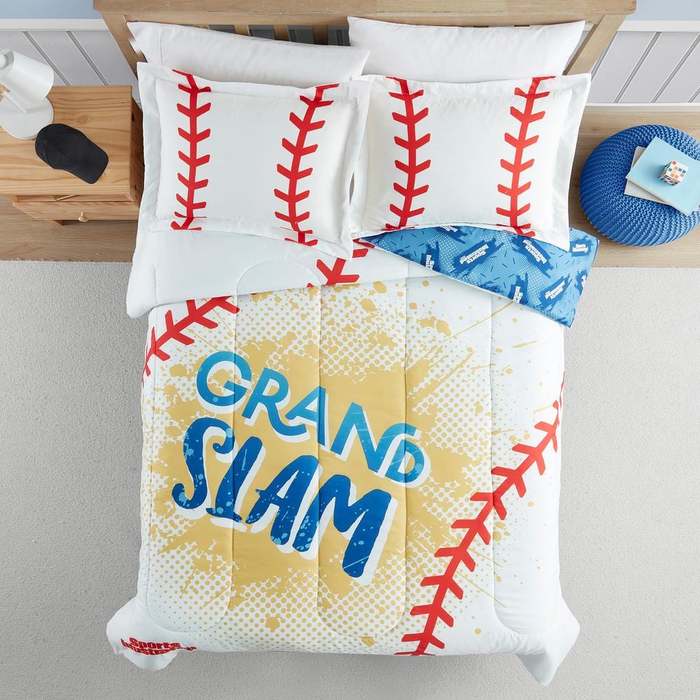 Twin Reversible Baseball Print Microfiber Kids Bedding Set