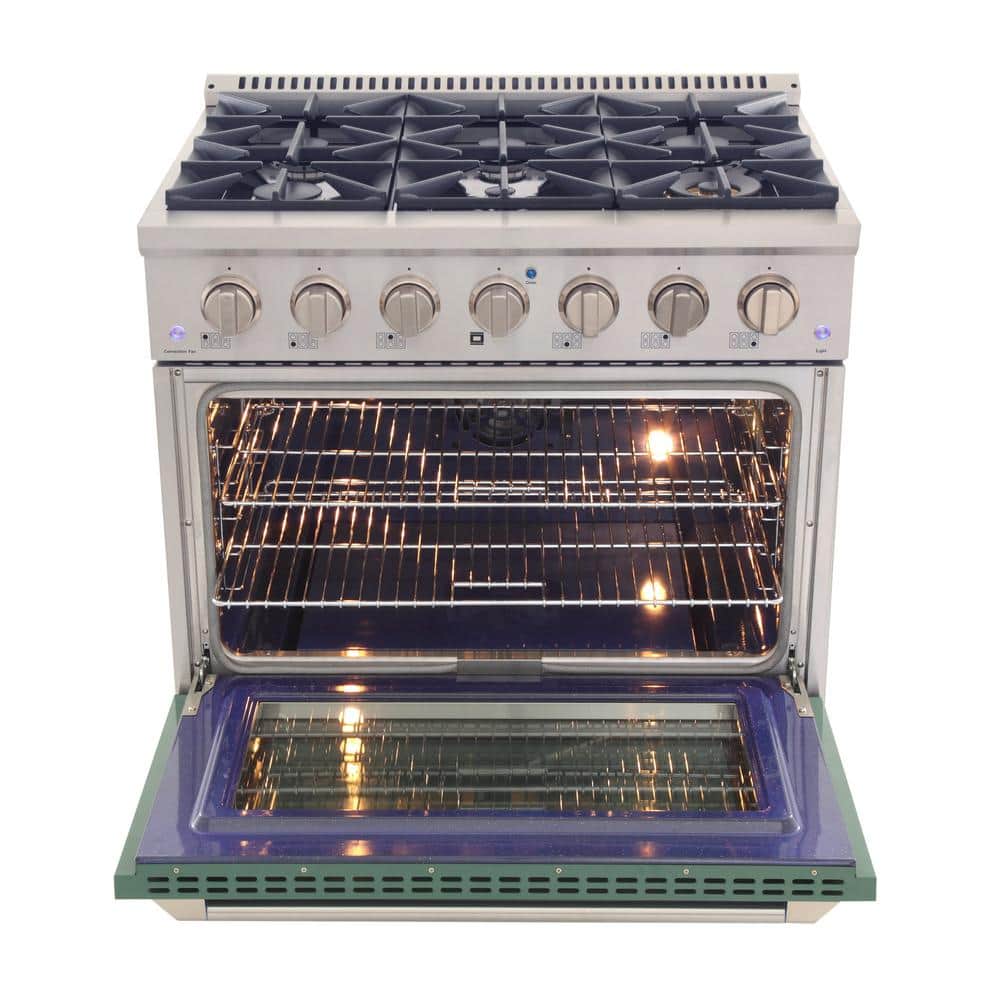 36-inch Green Stainless Steel Dual Fuel Range with Convection Oven
