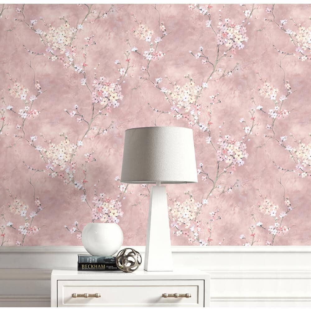 Dusty Rose Floral Blossom Peel and Stick Wallpaper