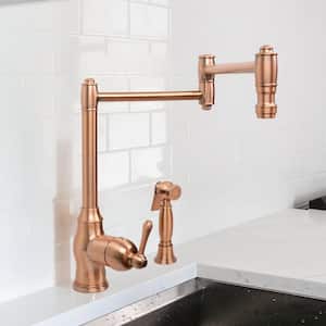 Deck-Mounted Pot Filler Faucet with Side Sprayer in Copper