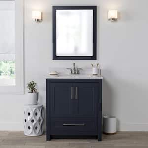 26 in. W x 31 in. H Rectangular Tri Fold Wood Framed Wall Bathroom Vanity Mirror in Blue