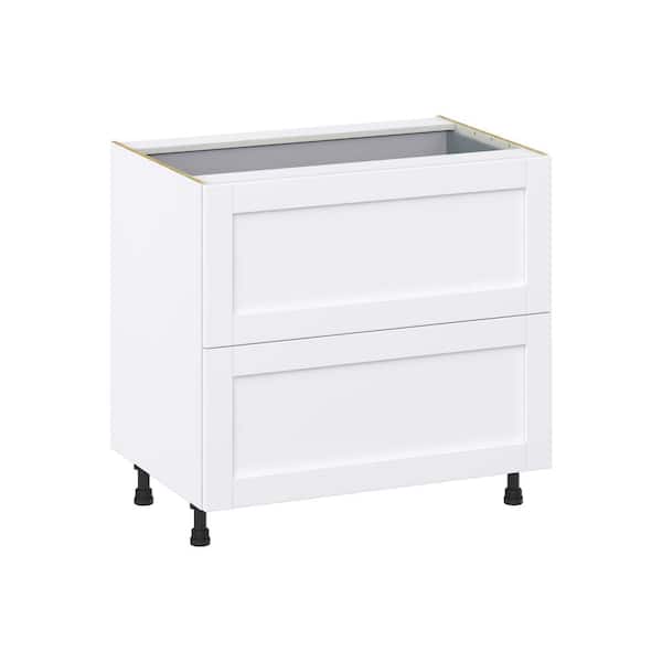 J COLLECTION Milton 36 in. W x 24 in. D x 34.5 in. H Assembled Shaker Drawer Base Kitchen Cabinet in Bright White with 3 Drawers