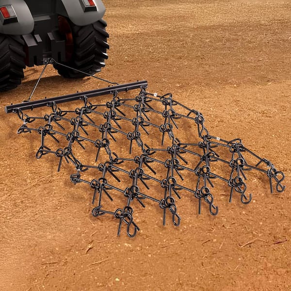 0 in. Handle Drag Harrow, Durable Chain Harrow with 69 Sharp Teeth, Ideal for Yard Gravel Driveway Maintenance
