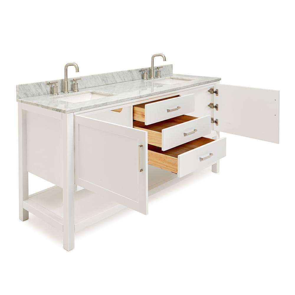 Bayhill 73'' White Double Vanity with Carrara Marble Top