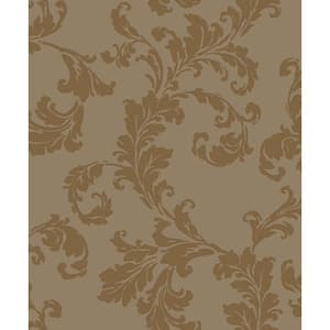Emporium Collection Dark Gold Acanthus Trail Embossed Metallic Ink Finish Paper Non-Pasted Non-Woven Wallpaper Roll